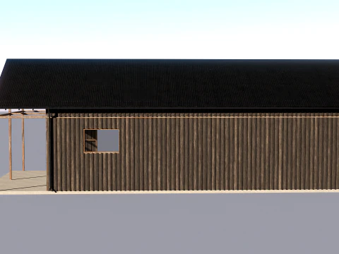 Garasi Kayu untuk Mobil dan Sepeda Motor dengan Bengkel Kecil V2 Model 3D