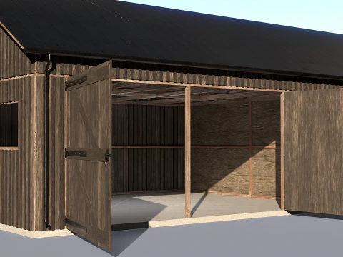 Garasi Kayu untuk Mobil dan Sepeda Motor dengan Bengkel Kecil V2 Model 3D