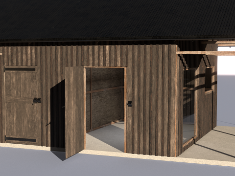 小さなワークショップ付きの車とバイク用の木製ガレージ V2 3Dモデル