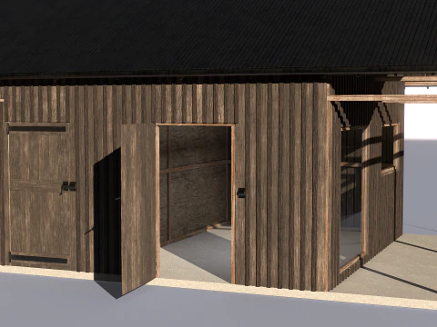 Garasi Kayu untuk Mobil dan Sepeda Motor dengan Bengkel Kecil V2 Model 3D