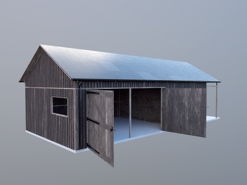 小さなワークショップ付きの車とバイク用の木製ガレージ V2 3Dモデル