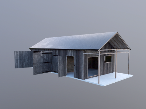 小さなワークショップ付きの車とバイク用の木製ガレージ V2 3Dモデル