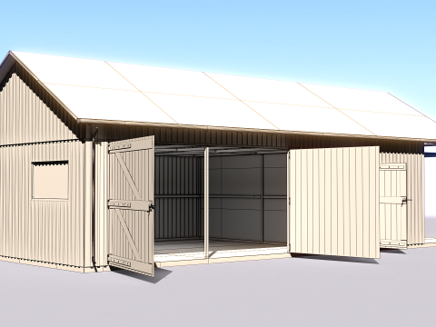 小さなワークショップ付きの車とバイク用の木製ガレージ V2 3Dモデル