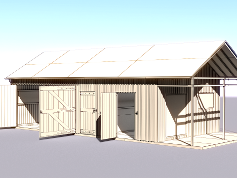 小さなワークショップ付きの車とバイク用の木製ガレージ V2 3Dモデル