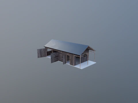 Garasi Kayu untuk Mobil dan Sepeda Motor dengan Bengkel Kecil V2 Model 3D