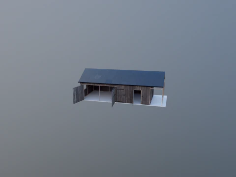 Garasi Kayu untuk Mobil dan Sepeda Motor dengan Bengkel Kecil V2 Model 3D