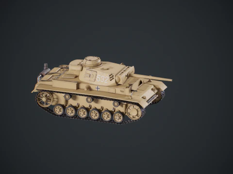 Tank Panzer III ausf M Perang Dunia II Jerman Model 3D
