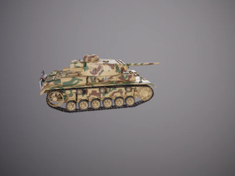 Carro armato tedesco Panzer III ausf M della Seconda Guerra Mondiale mimetico Modello 3D