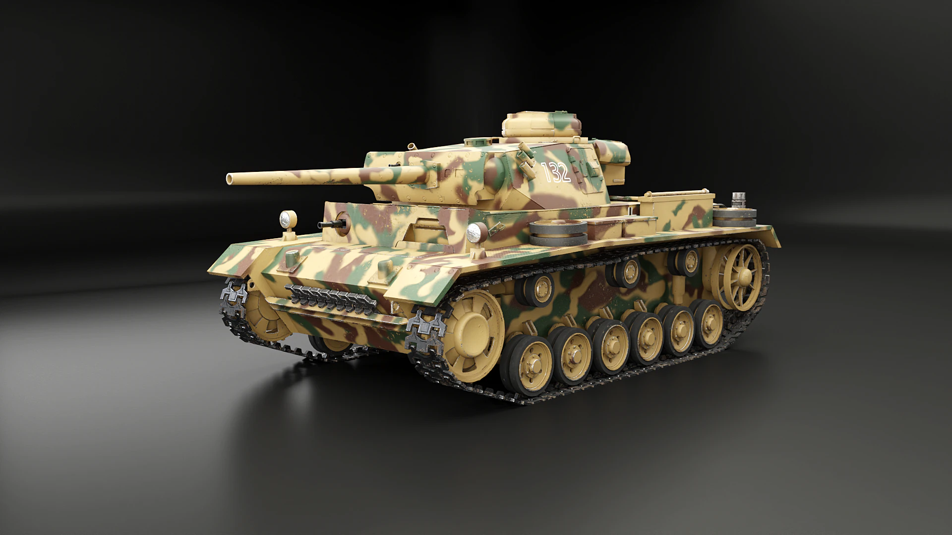 Carro armato tedesco Panzer III ausf M della Seconda Guerra Mondiale mimetico Modello 3D .c4d .max .obj .3ds .fbx .stl .blend