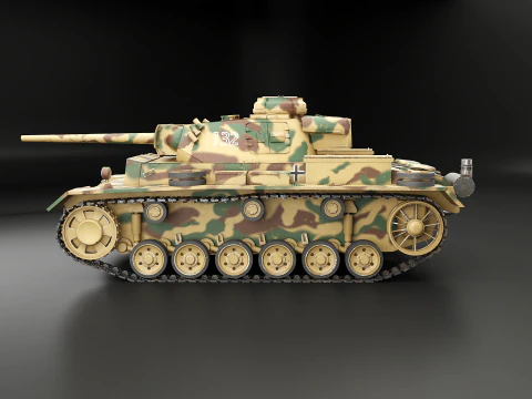 Carro armato tedesco Panzer III ausf M della Seconda Guerra Mondiale mimetico Modello 3D