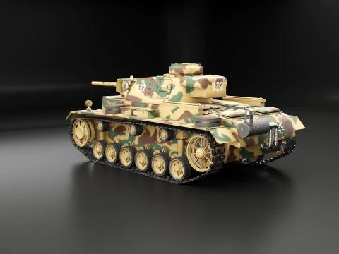 Carro armato tedesco Panzer III ausf M della Seconda Guerra Mondiale mimetico Modello 3D