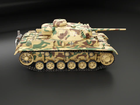 Carro armato tedesco Panzer III ausf M della Seconda Guerra Mondiale mimetico Modello 3D