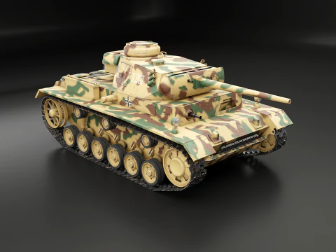 Carro armato tedesco Panzer III ausf M della Seconda Guerra Mondiale mimetico Modello 3D