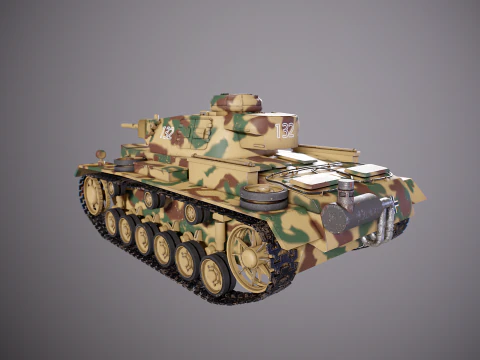 Carro armato tedesco Panzer III ausf M della Seconda Guerra Mondiale mimetico Modello 3D