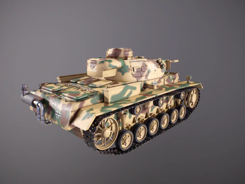 Carro armato tedesco Panzer III ausf M della Seconda Guerra Mondiale mimetico Modello 3D