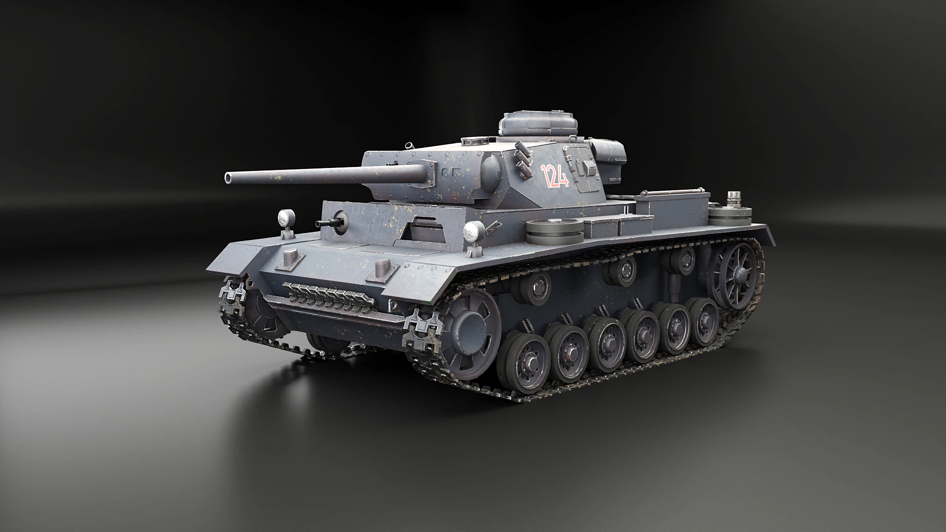 Carro armato tedesco Panzer III ausf M della Seconda Guerra Mondiale grigio Modello 3D .c4d .max .obj .3ds .fbx .stl .blend