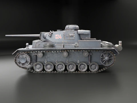 Carro armato tedesco Panzer III ausf M della Seconda Guerra Mondiale grigio Modello 3D