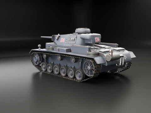 Carro armato tedesco Panzer III ausf M della Seconda Guerra Mondiale grigio Modello 3D