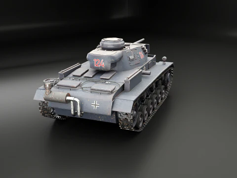 Carro armato tedesco Panzer III ausf M della Seconda Guerra Mondiale grigio Modello 3D