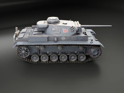 Carro armato tedesco Panzer III ausf M della Seconda Guerra Mondiale grigio Modello 3D
