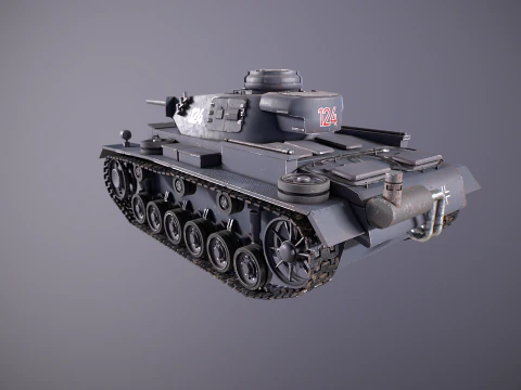 Carro armato tedesco Panzer III ausf M della Seconda Guerra Mondiale grigio Modello 3D