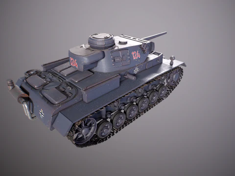 Carro armato tedesco Panzer III ausf M della Seconda Guerra Mondiale grigio Modello 3D