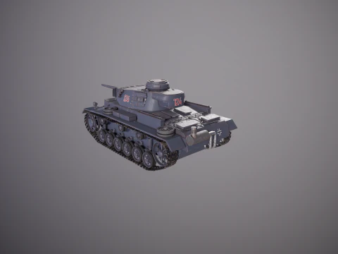 Carro armato tedesco Panzer III ausf M della Seconda Guerra Mondiale grigio Modello 3D