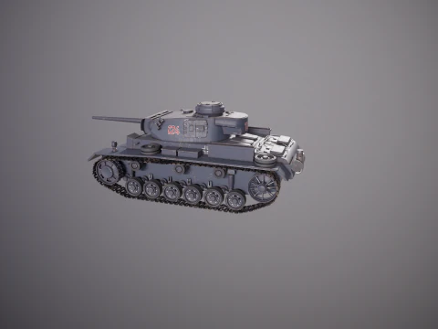 Carro armato tedesco Panzer III ausf M della Seconda Guerra Mondiale grigio Modello 3D