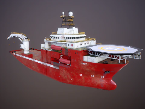 Offshore Support Vessel Rusted 3D Model