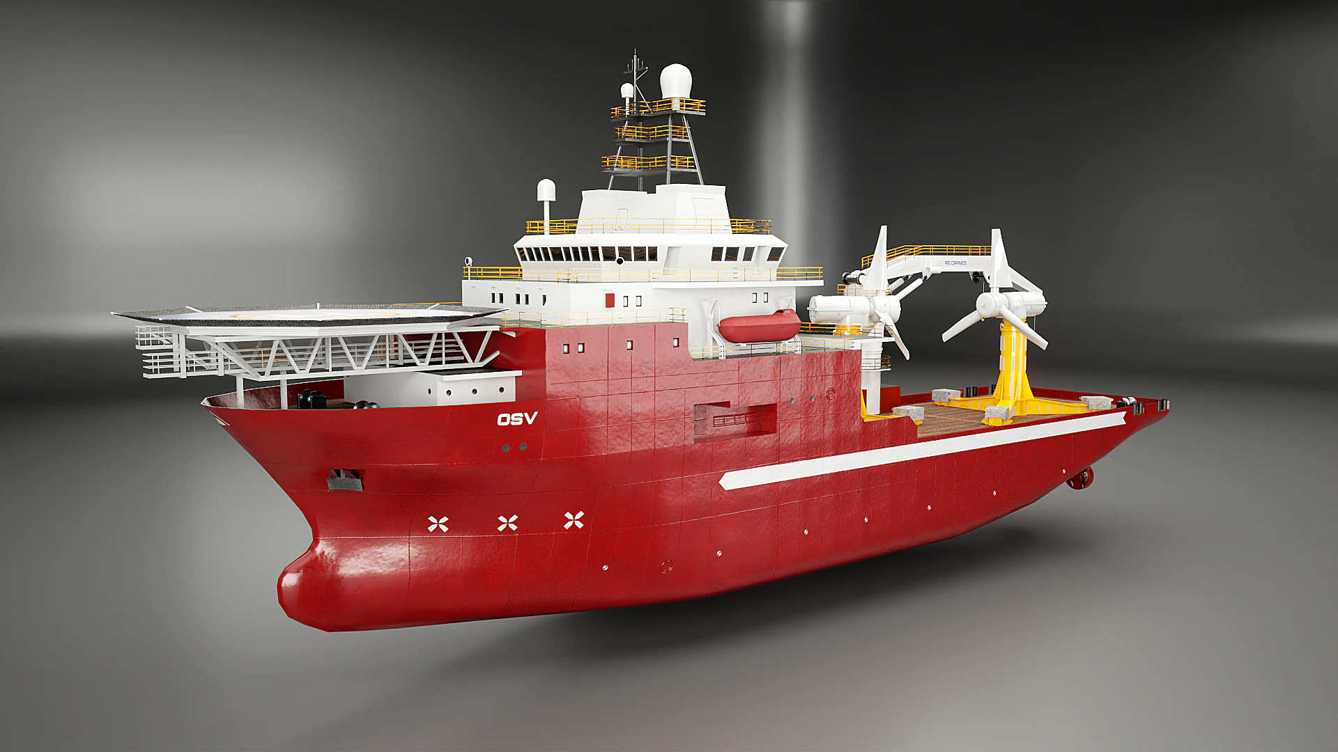 Offshore Support Vessel and Tidal Power Turbine 3D Model .c4d .max .obj .3ds .fbx .stl .blend 