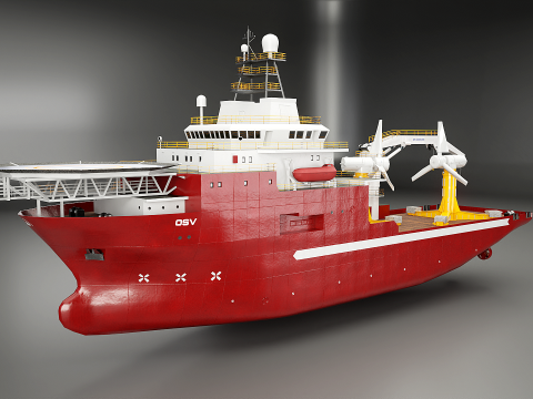 Nave di supporto offshore e turbina per l'energia delle maree Modello 3D