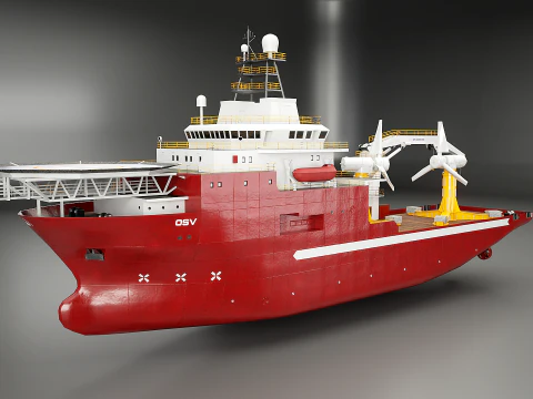 Kapal Pendukung Lepas Pantai dan Turbin Tenaga Pasang Surut Model 3D