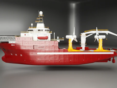 Offshore Support Vessel and Tidal Power Turbine 3D Model
