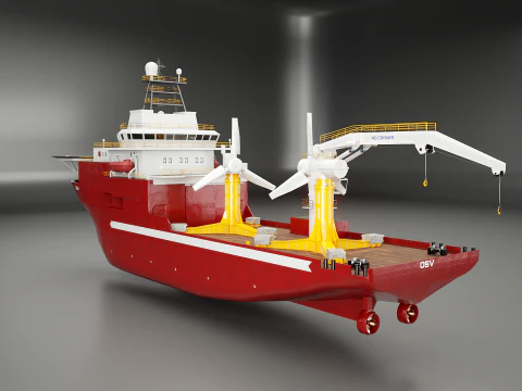 Offshore Support Vessel and Tidal Power Turbine 3D Model