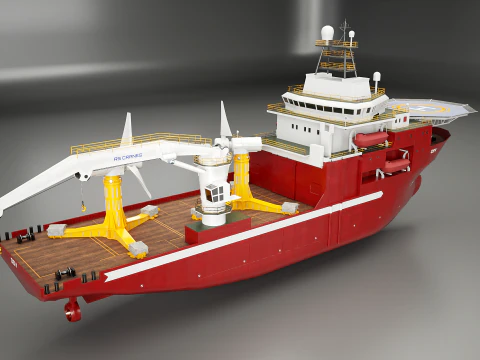 Offshore Support Vessel and Tidal Power Turbine 3D Model