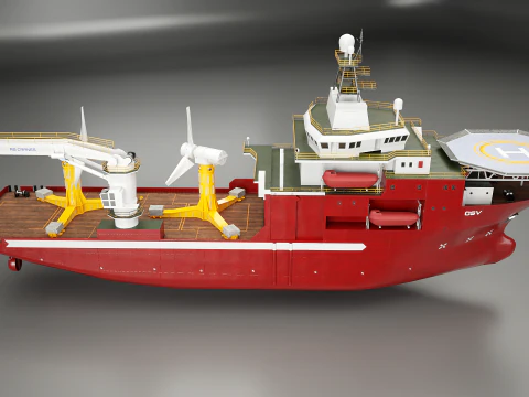 Offshore Support Vessel and Tidal Power Turbine 3D Model