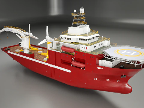 Offshore Support Vessel and Tidal Power Turbine 3D Model