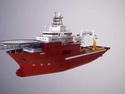 Offshore Support Vessel and Tidal Power Turbine 3D Model
