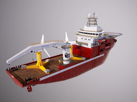 Offshore Support Vessel and Tidal Power Turbine 3D Model