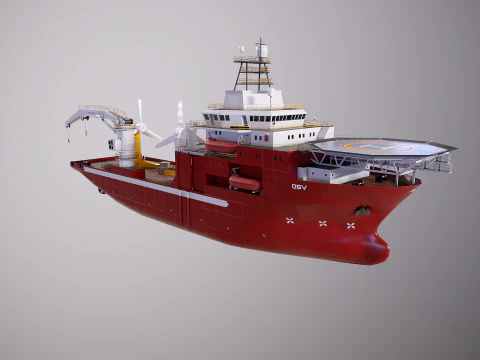 Offshore Support Vessel and Tidal Power Turbine 3D Model