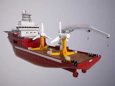 Offshore Support Vessel and Tidal Power Turbine 3D Model