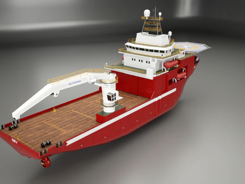 Offshore Support Vessel and Tidal Power Turbine 3D Model