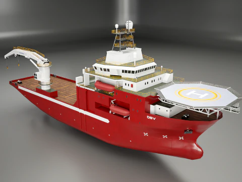 Offshore Support Vessel and Tidal Power Turbine 3D Model