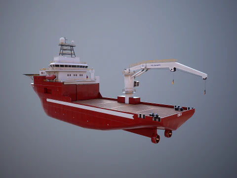 Offshore Support Vessel and Tidal Power Turbine 3D Model