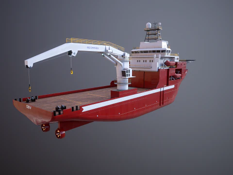 Offshore Support Vessel and Tidal Power Turbine 3D Model