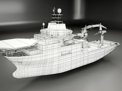 Offshore Support Vessel and Tidal Power Turbine 3D Model