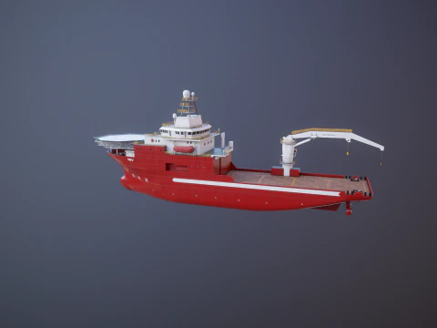 Offshore Support Vessel and Tidal Power Turbine 3D Model