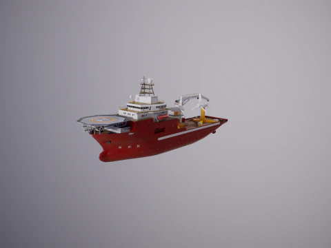 Offshore Support Vessel and Tidal Power Turbine 3D Model