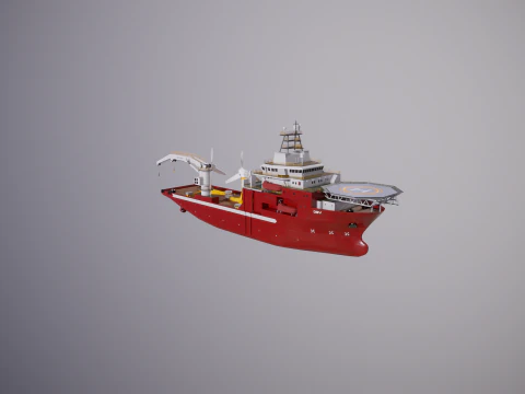 Offshore Support Vessel and Tidal Power Turbine 3D Model