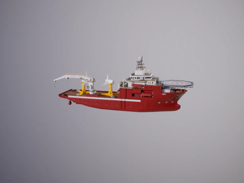 Offshore Support Vessel and Tidal Power Turbine 3D Model